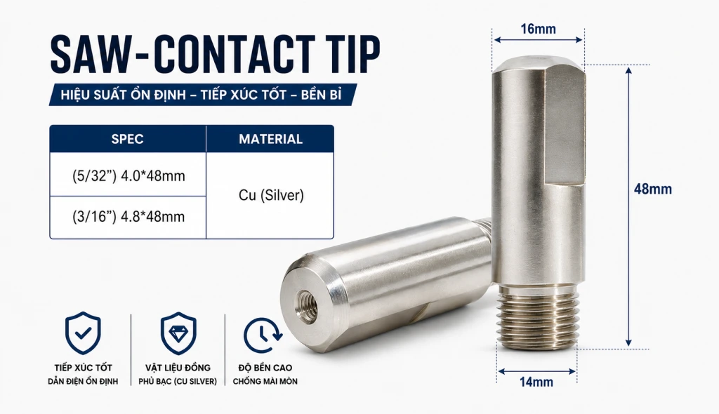 Bép hàn hồ quang chìm mạ bạc M14*48mm Binzel