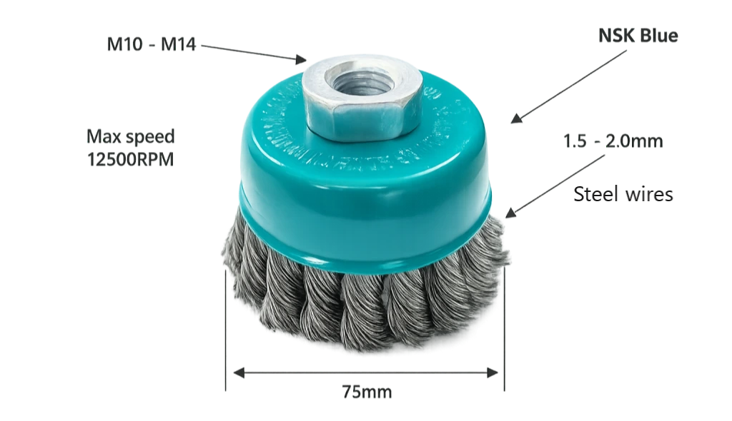 Chén đánh rỉ thép xoắn 75mm M10/M14 NSK