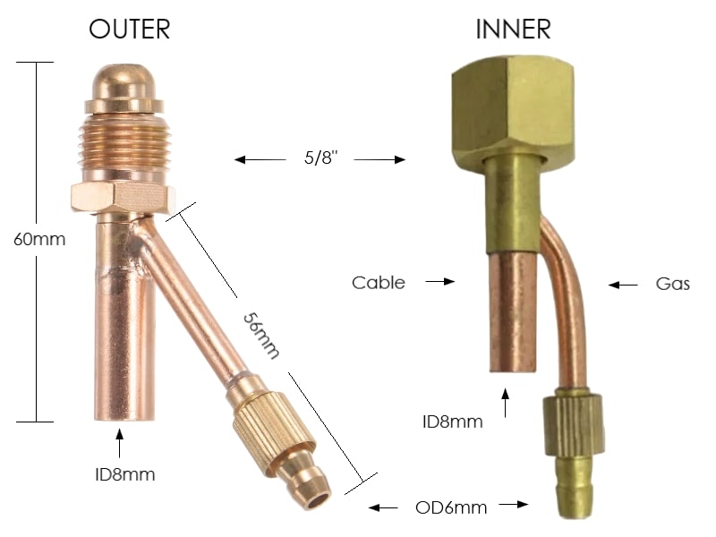 Đuôi nối chia khí mỏ hàn tig - connector cable & gas