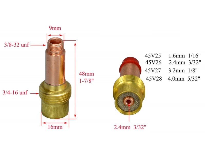 Chia khí tig lưới lọc 45V26 2.4mm - Gas lens body