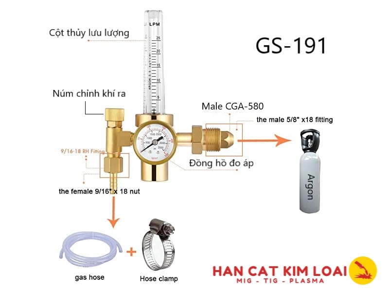 Đồng hồ Argon GS-191 Get star weld - Flowmeter regulator